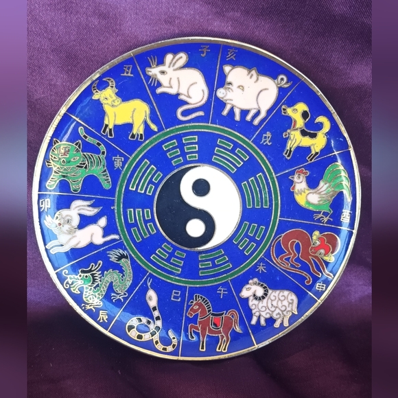 Blue Zodiac Plate with Yin Yang Design - Picture 1 of 4